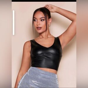 SHEIN BAE V-neck PU Leather Tank Top